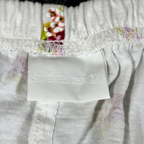 Stamp Floral Drawstring Pants Womens Large L White Cozy Loungewear - Picture 6 of 10